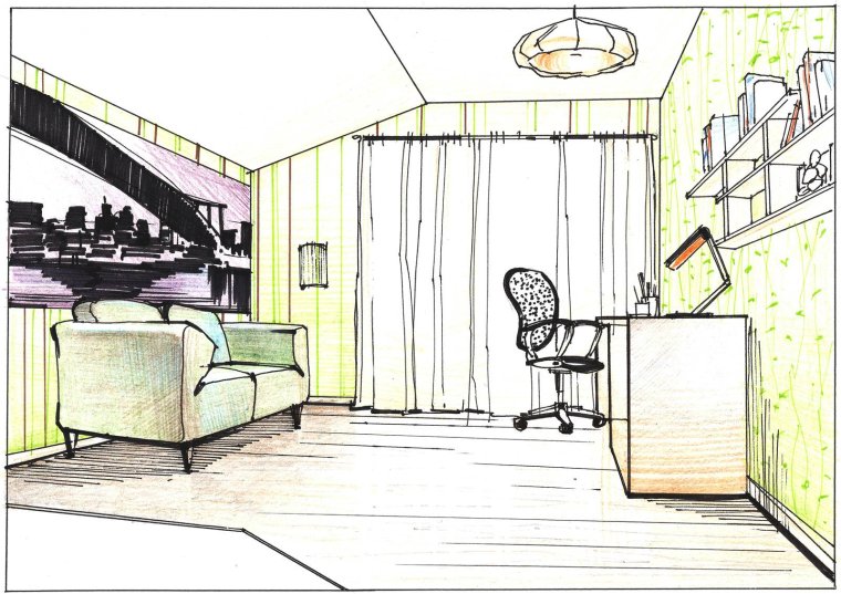 Рисование интерьера комнаты