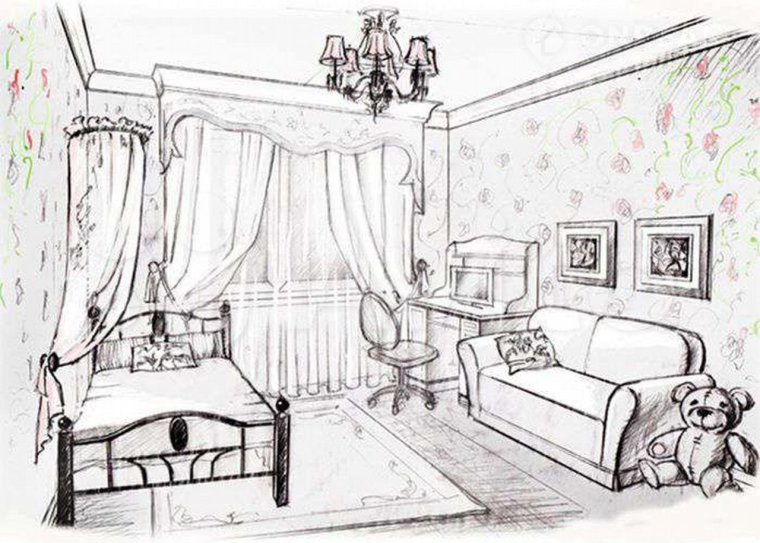 Зарисовка интерьера комнаты