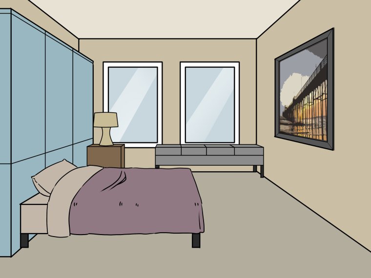 Нарисованная спальная комната