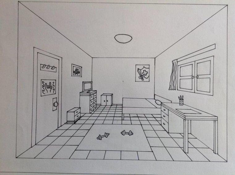 Фронтальная перспектива интерьера комнаты