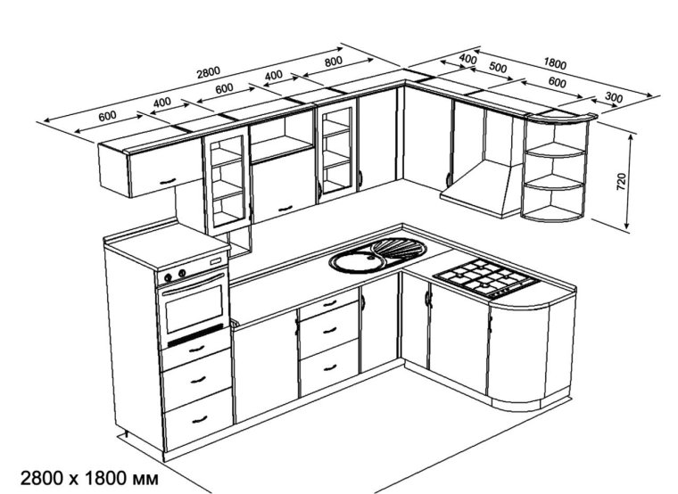 Проект угловой кухни с размерами