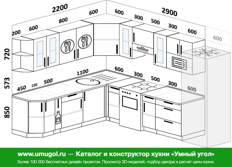 Планировка кухни 3 на 3