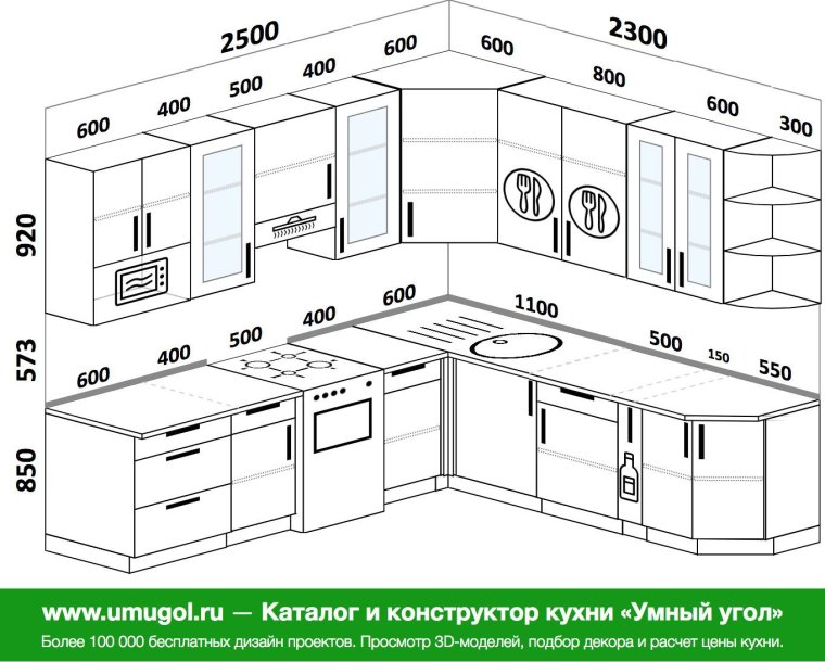 Планировка угловой кухни на 9 кв
