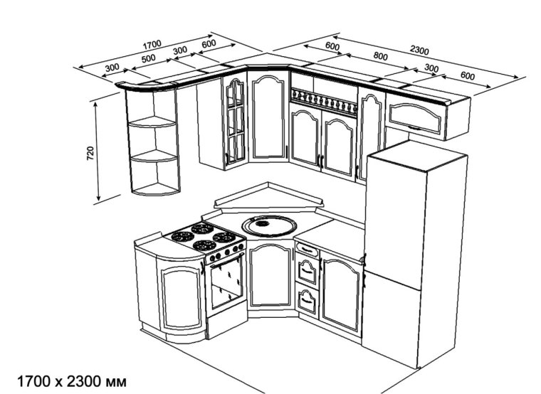 Проект кухни угловой
