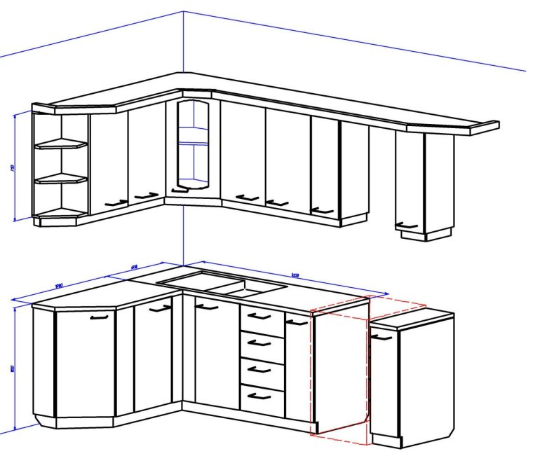 Угловая кухня 250 на 210