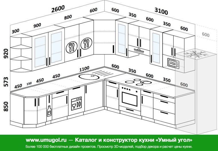 Угловые кухни 220 на 220