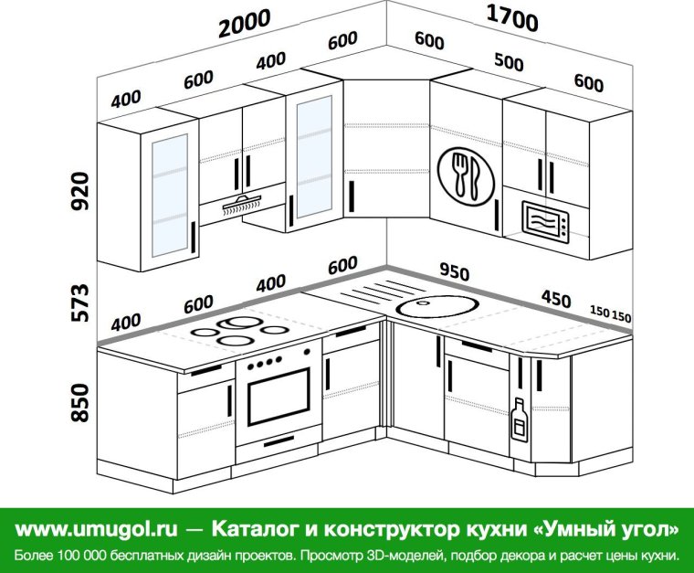 Кухня угловая 1100 на 2200