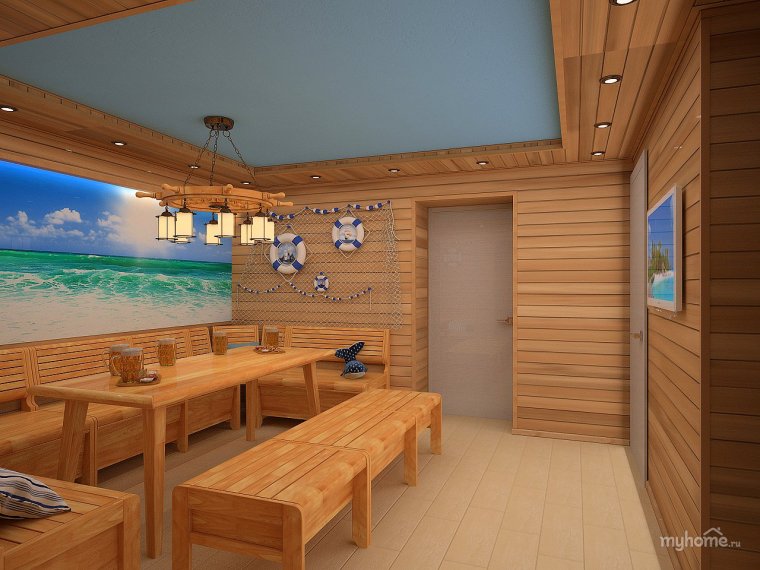 Зона отдыха в бане интерьер