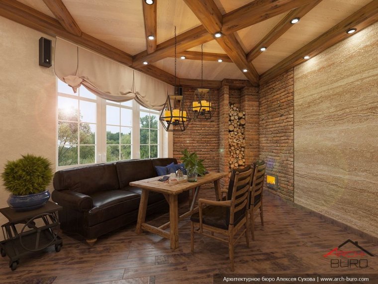 Интерьер бани с комнатой отдыха