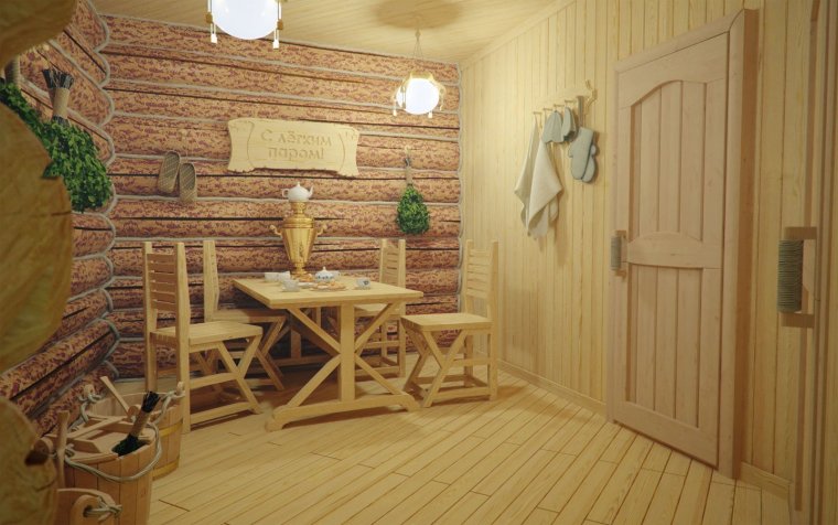 Отделка стен в бане в комнате отдыха
