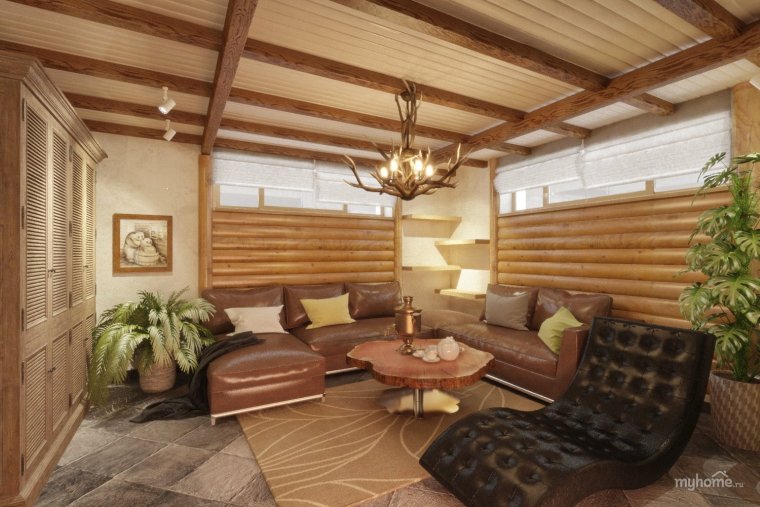 Кирпич в интерьере комнаты отдыха бани