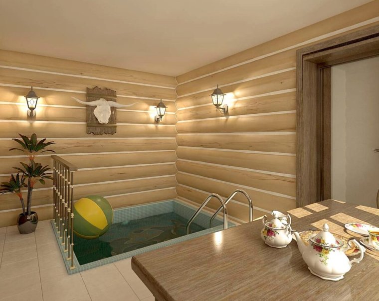 Камин в бане в комнате отдыха