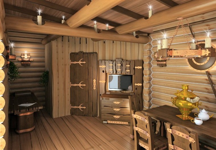 Внутренняя отделка бани из бревна