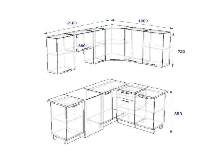 Кухонный гарнитур угловой волна фиолетовый металлик 2100х1600