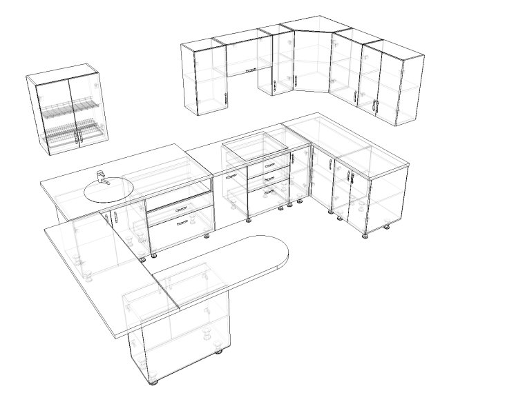 П-образная кухня с барной стойкой