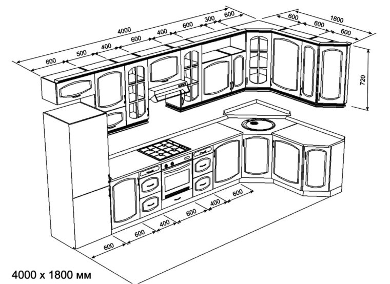 Эскиз кухни угловой