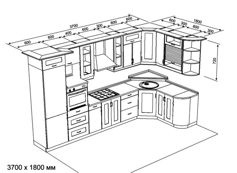 Проект кухни угловой