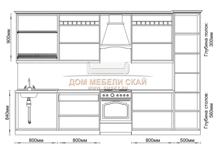Чертеж прямой кухни