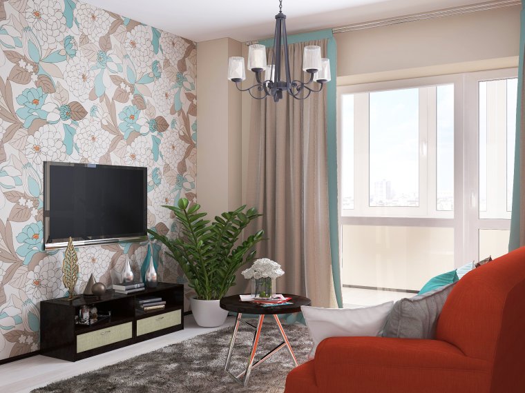 Комбинированные стены в гостиной