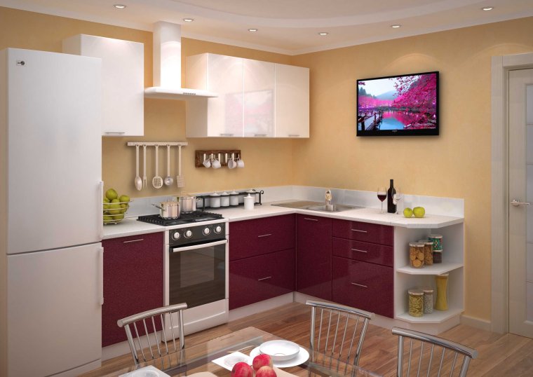 Угловой кухонный гарнитур с телевизором