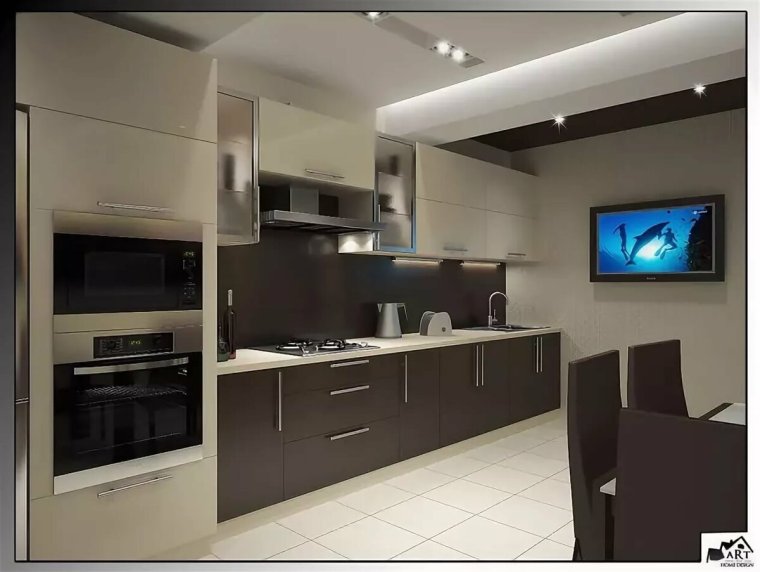 Угловая кухня с телевизором