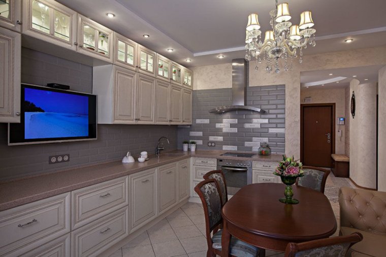 Кухня светлая угловая современная