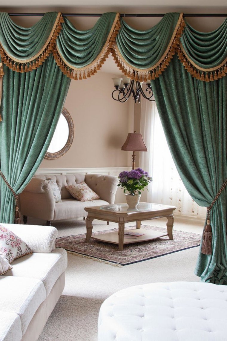 Зеленые занавески в интерьере