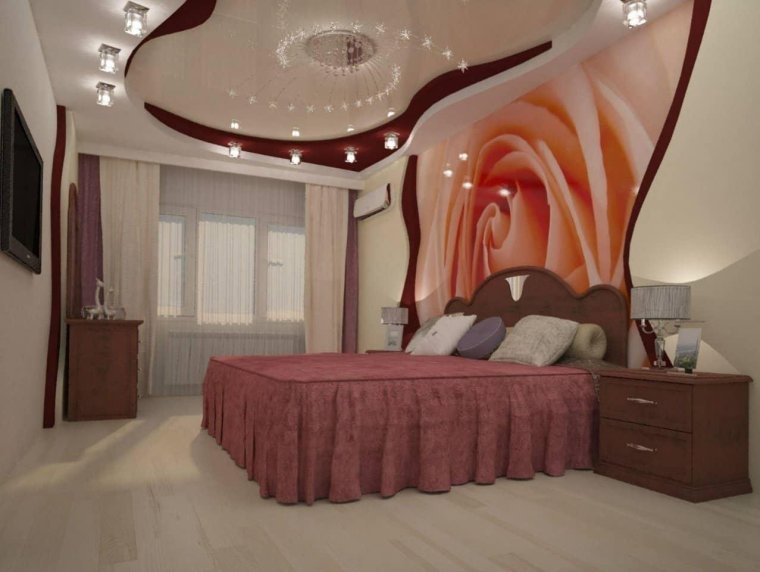 Фигурный потолок из гипсокартона для спальни
