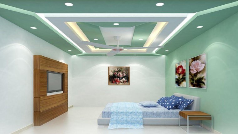 Разноцветный потолок из гипсокартона