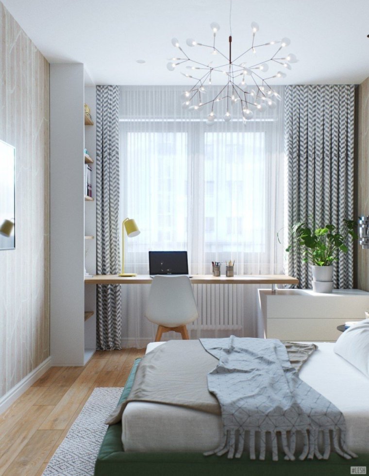 Спальня с рабочим местом у окна