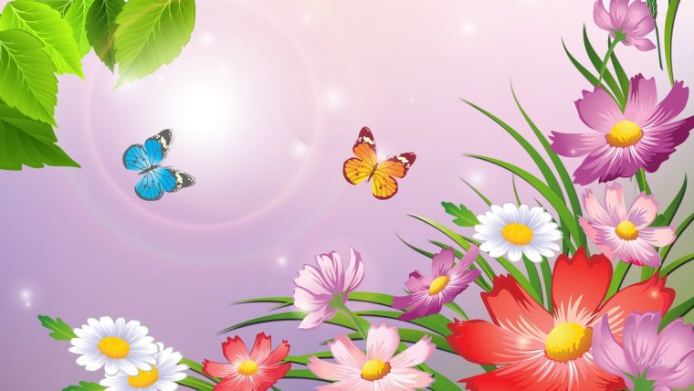 Фон с бабочками и цветами