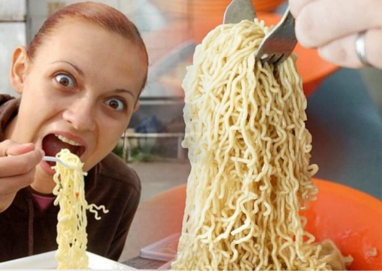 Едят лапшу быстрого приготовления