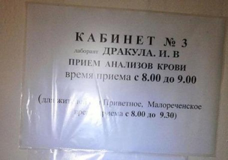 Смешные фамилии врачей на табличках