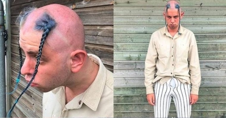 Мужик с косой на голове