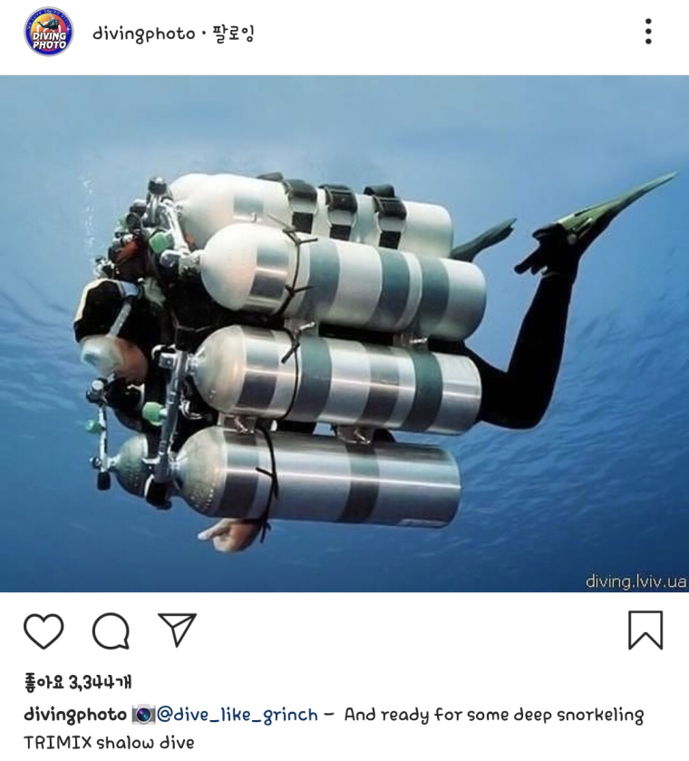 Погружение под воду аквалангиста с баллонами.