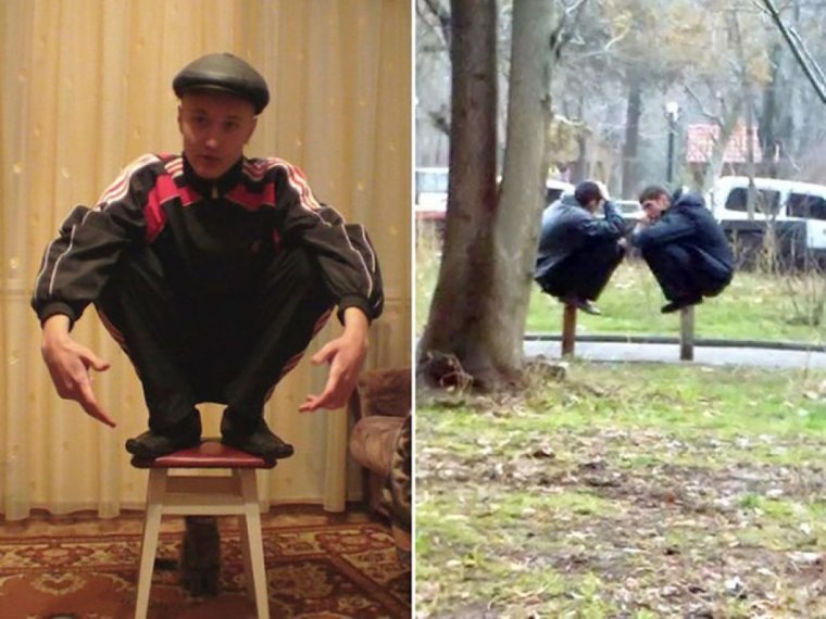 Сидит на корточках гоп