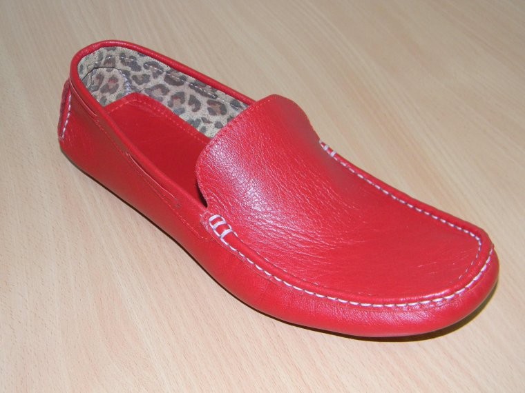 Красные мокасины в машине