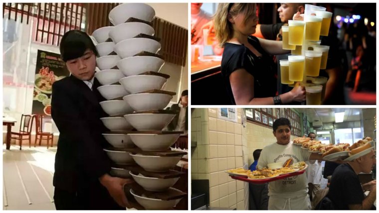 Много несет официант