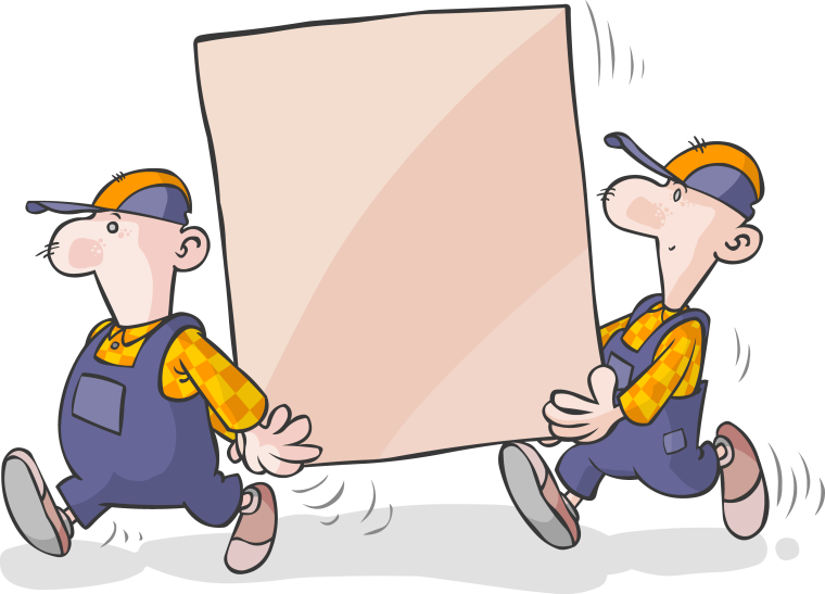 Грузчик с коробками в офисе