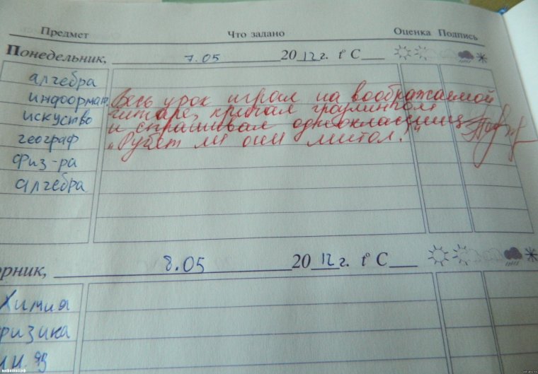 Замечание в дневнике