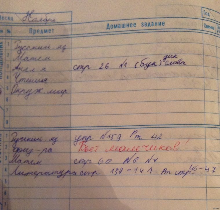 Смешные оценки в тетрадях