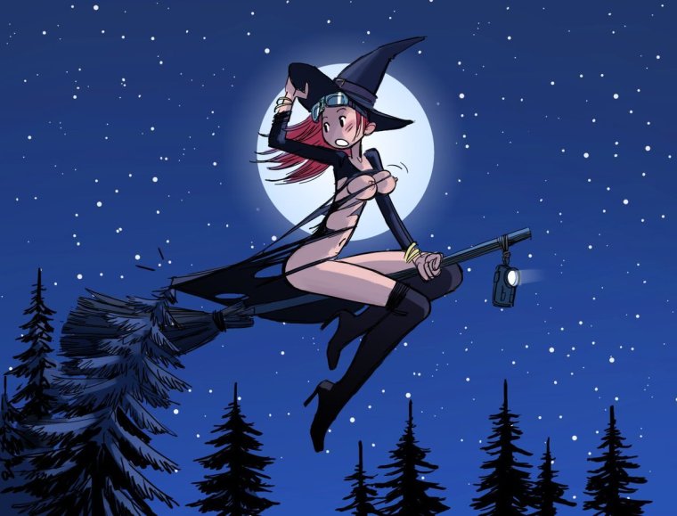 Ведьма на метле арт