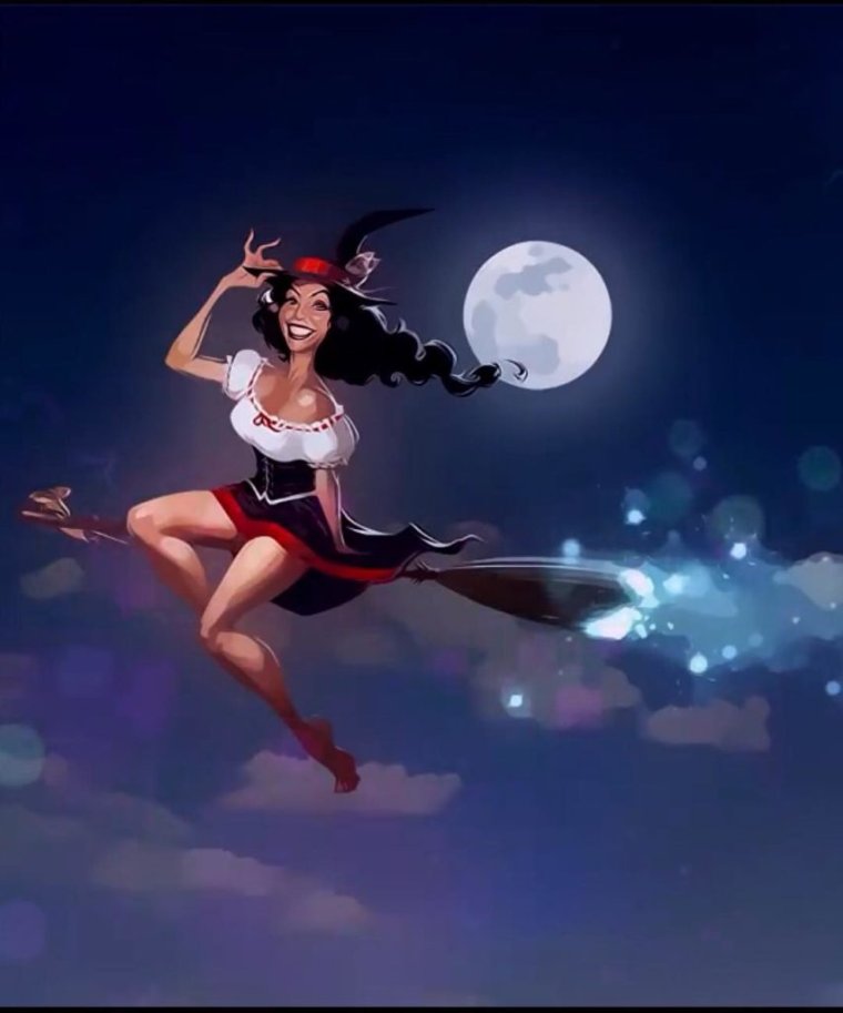 Женщина летает на метле