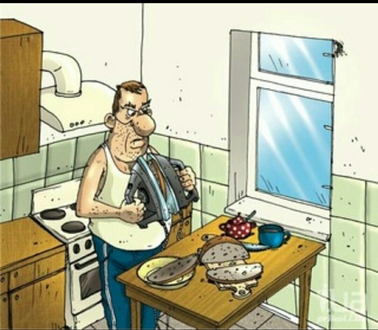 Мужчина на кухне карикатура