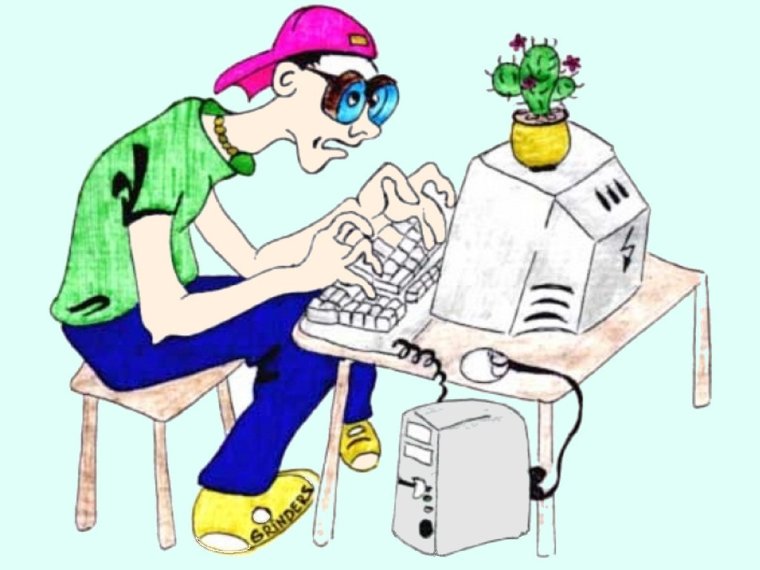 Толстый парень за компьютером