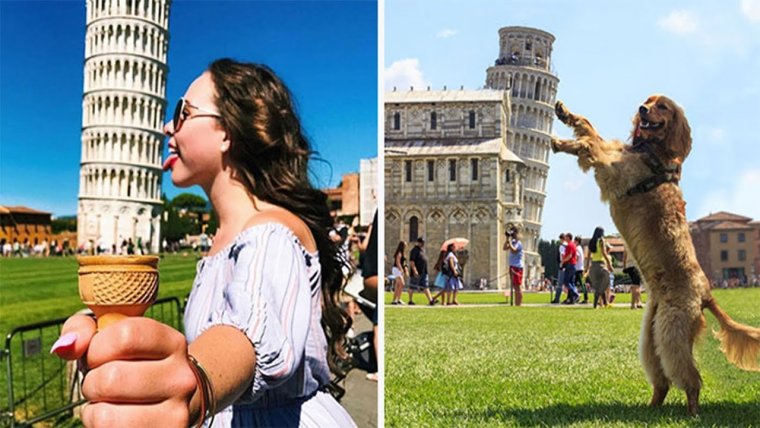 Люди на фоне Пизанской башни