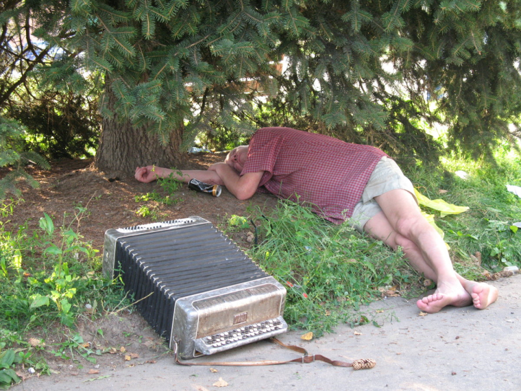 Пьяный мужик с гармонью