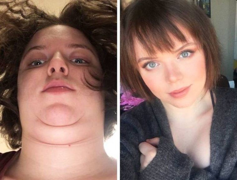 Девушки до и после макияжа