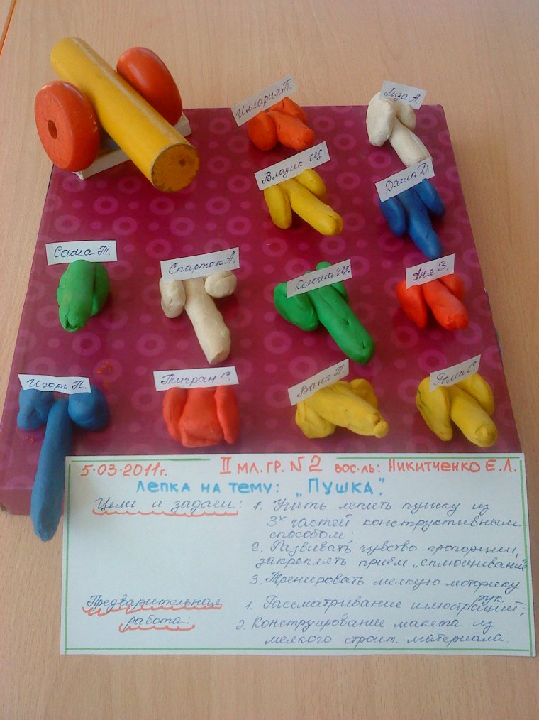 Дети в детском саду слепили пушки