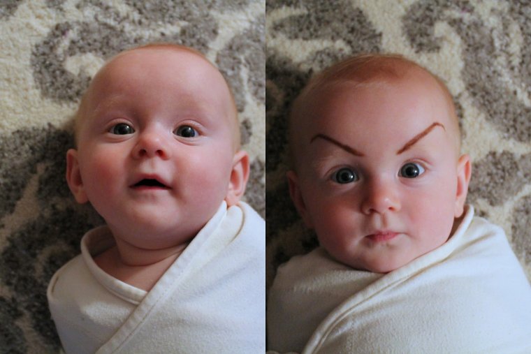 Малыш с накрашенными бровями